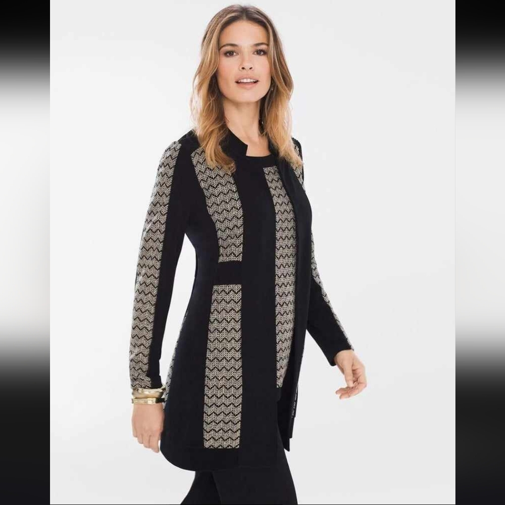 Chico's Travelers Classic Chain Mesh Jacket Black Gold Size Large/12 Petite